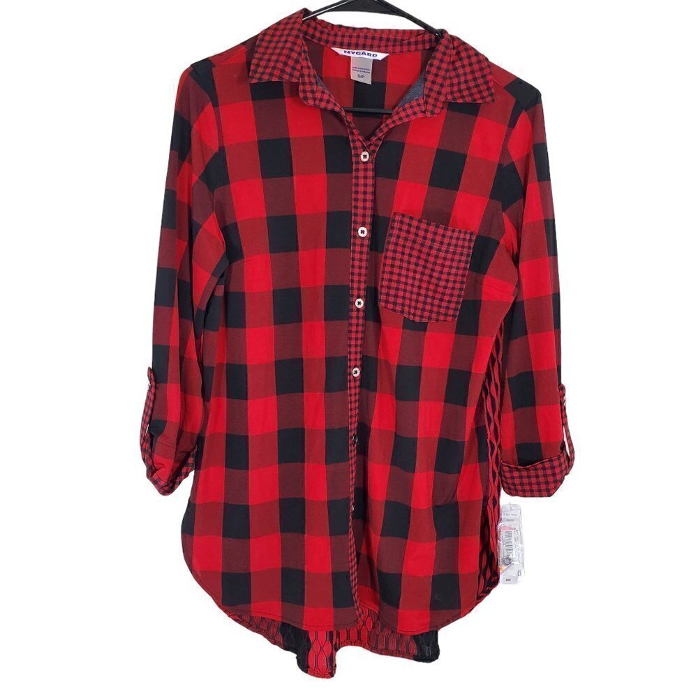 Nygard Red Check Long Sleeve Button-up Shirt Womens S/P Cuffed Sleeve NWT